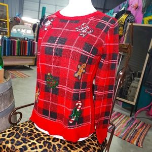 Holiday Time ugly Christmas Red sweater size small